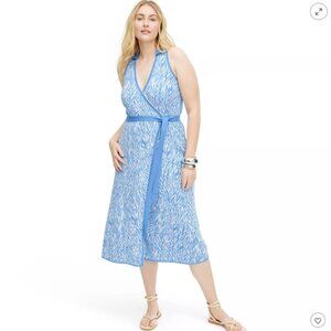 NWT DVF Collared Sleeveless Sea Twig Blue Sweaterknit Midi Wrap Dress - XXL